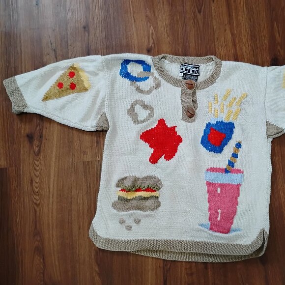 Vintage Berek Snack Food Hand Knit Novelty Sweater - Picture 2 of 7